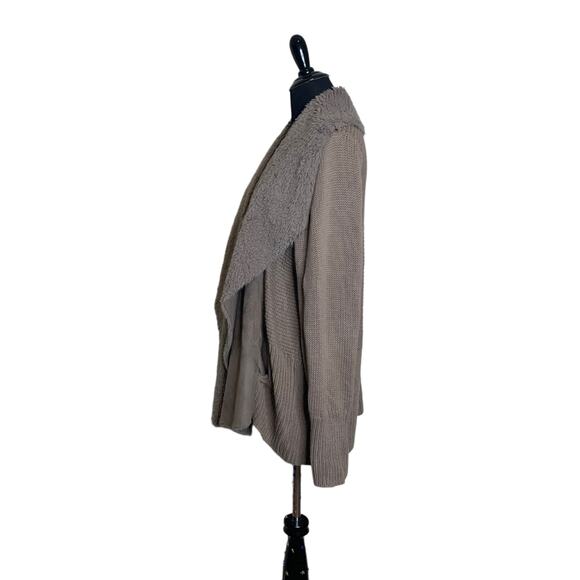 Halston sand brown drape front waterfall suede sweater coat size 1X - Picture 7 of 11